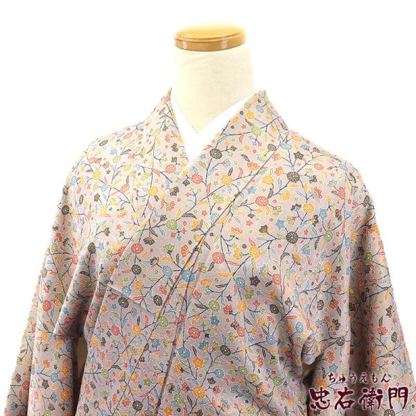 中古 小紋 小紋着物 レディース 正絹 グレージュ 身丈157.5cm 裄丈65cm リサイクル着物...