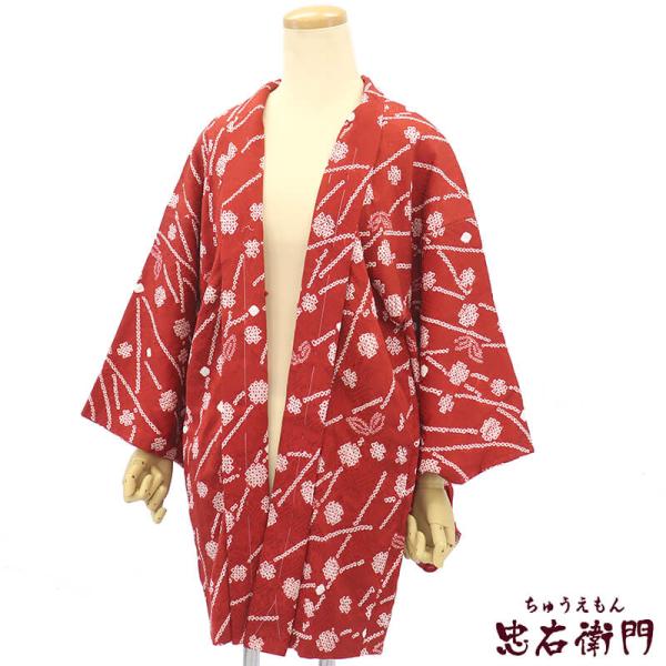 中古 羽織 羽織り はおり レディース 正絹 赤 部分絞り 身丈80cm 裄丈65cm カジュアル ...