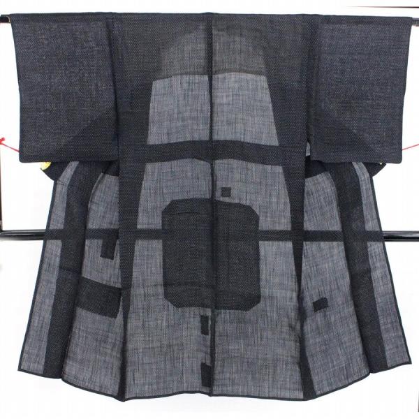 【訳アリ】夏男着物 黒紺 十字絣にさらりとした風合いが心地よい 送料無料 中古