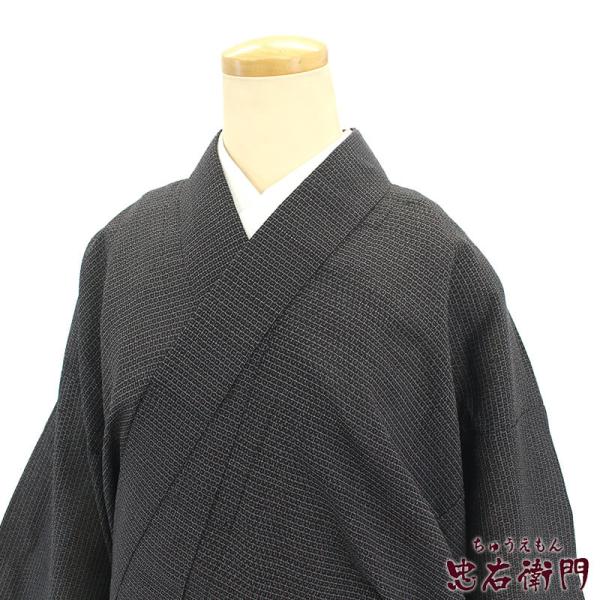 中古 夏着物 男性用 メンズ 正絹 黒 亀甲 身丈141cm 裄丈67cm 仕立て上がり着物 カジュ...