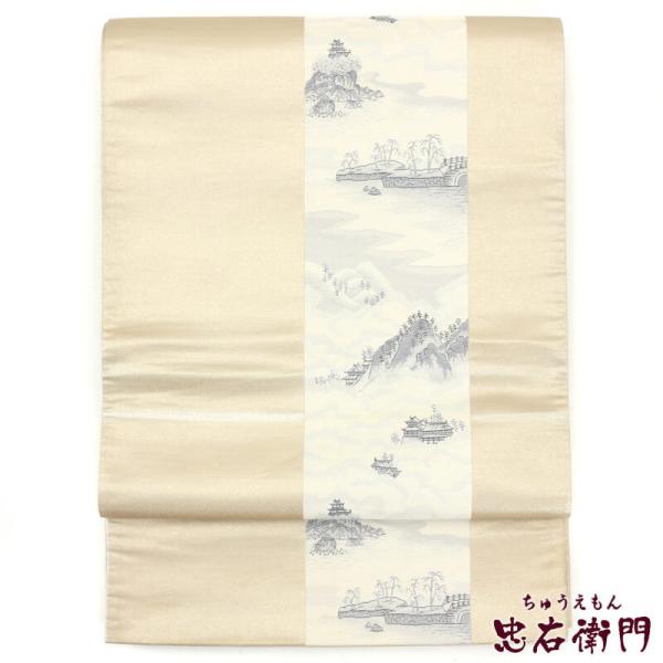 セール 袋帯BIGセール 中古 紹巴（しょうは） 風景柄の袋帯 リサイクル 正絹 フォーマル ベージ...