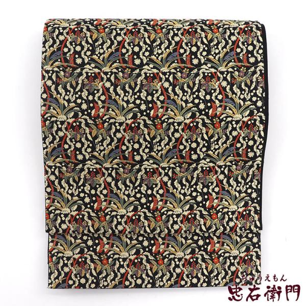 中古 袋帯 正絹 六通柄 黒 多柄 長さ438cm 幅31cm リサイクル 和装 礼装 フォーマル ...