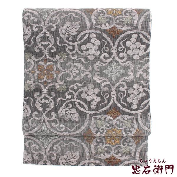 中古 おしゃれ袋帯 リサイクル レディース 正絹 灰紫 葡萄文 長さ439cm 幅31cm リサイク...