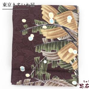 美品 袋帯 名品 ぜんまい紬 柿渋織 縞 ベージュ 全通 正絹 中古