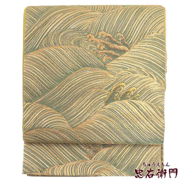 中古 袋帯 礼装用 正絹 六通柄 金 波文 長さ441cm 幅31cm 仕立て上がりリサイクル帯 送...