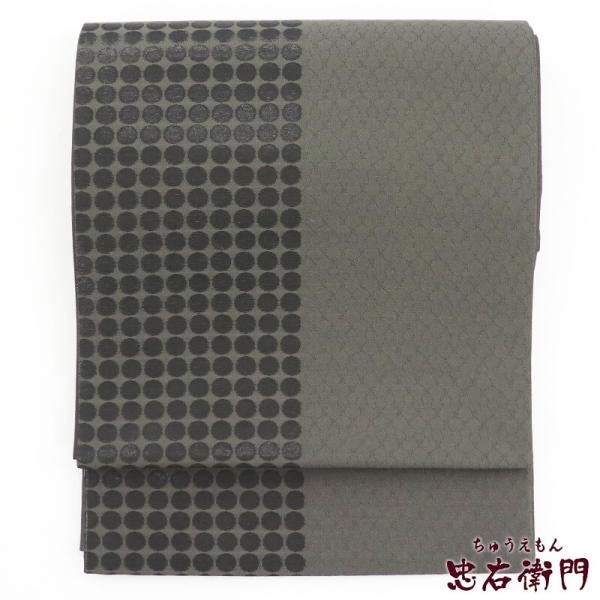 中古 袋帯 ふくろ帯 リサイクル レディース 正絹 灰緑 ドット柄 長さ433cm 幅31cm 仕立...