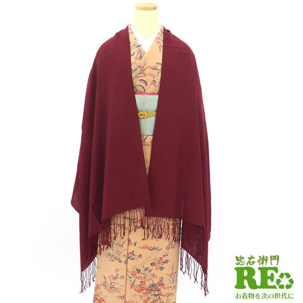 中古 ショール リサイクル レディース アクリル レーヨン エンジ 無地 長さ180cm 幅66cm...