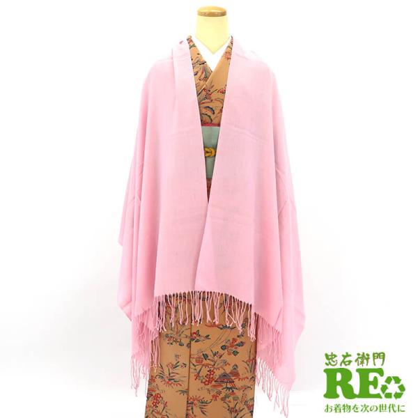 中古 ショール リサイクル レディース アクリル レーヨン ピンク 無地 長さ190cm 幅66cm...