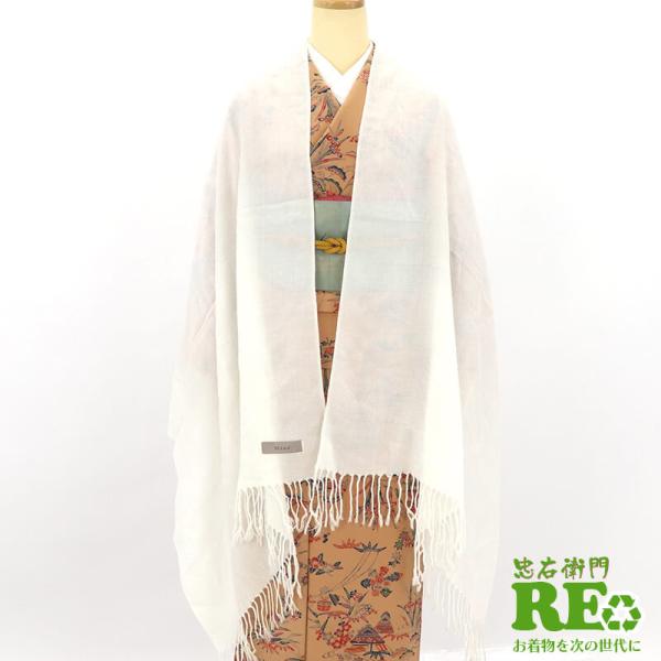 中古 ショール リサイクル レディース アクリル100％ 白 無地 長さ180cm 幅72cm 和装...