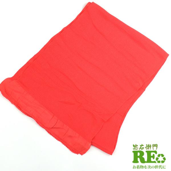 中古 帯揚げ 帯上げ 帯あげ 縮緬 リサイクル 正絹 赤桃 無地 シワ多め 和装小物 リサイクル和装...