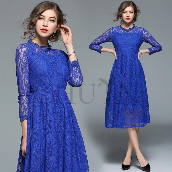 レースパーティードレス 40代総レースマキシワンピースフォーマル入学式 卒業式 ロングワンピース長袖...