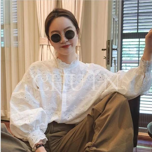 シャツ ブラウス 総レースレディトップス長袖  レースブラウス白 春秋 インナーコーデ トップス ス...