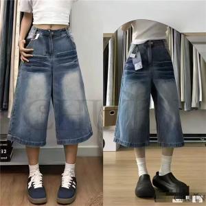 夏ワイドデニムパンツ レディース 7分丈デニムパンツガウチョパンツ サマーデニム7分丈パンツハイウエストショーパン着痩せコーデ セクシー デニム〜XL