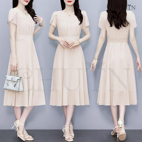 シフォンワンピース大きいサイズ レディース 40代 50代 春夏ワンピースパーティードレス結婚式 半...