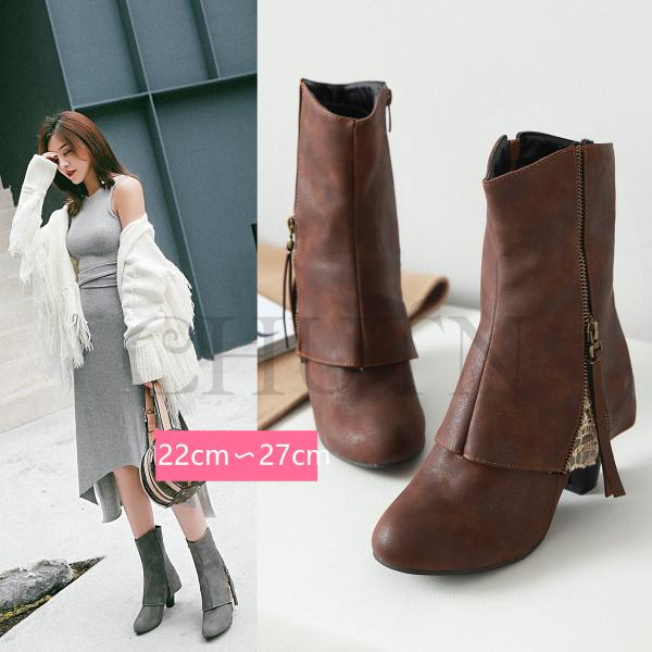 ブーティー歩きやすい ショートブーツ内ボア秋冬ブーツ 太ヒールショートブーツ大きいサイズ 40代 5...