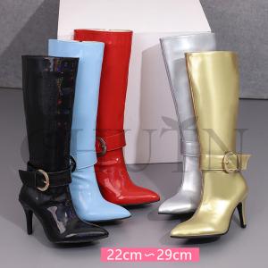 ロングブーツレディース ブーティー ピンヒール ポインテッドトゥ 大きいサイズロングブーツ内ボア パーティー 20代30代40代 防寒  シンプル おしゃれ〜29cm