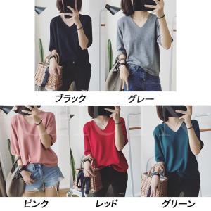 ニット セーター レディース vネック 五分袖...の詳細画像1