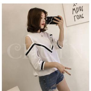 Tシャツ レディース 夏Tシャツ 七分袖 肩出...の詳細画像3