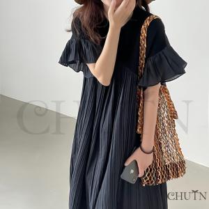 夏フリル袖シワドッキングワンピース キレイめ ...の詳細画像4