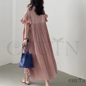 夏フリル袖シワドッキングワンピース キレイめ ...の詳細画像5