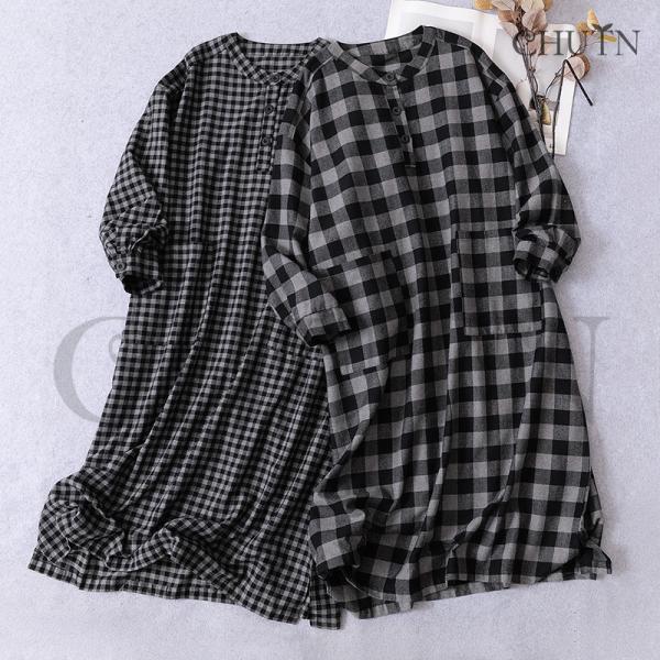 秋シャツワンピース ワンピースレディース40代 ロングシャツワンピース綿麻 50代ワンピース秋服リネ...