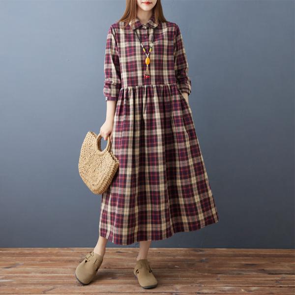 秋シャツワンピース リネンワンピース ロングシャツワンピース綿麻 50代ワンピース秋服リネンシャツワ...
