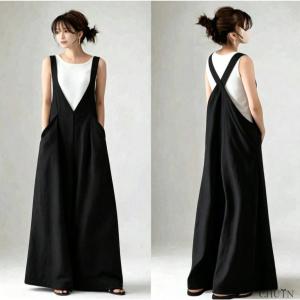 サマーサロペットパンツオールインワンレディースサロペットパンツサロペットパンツオーバーオール綿ワイドパンツ シンプル通勤お出かけゆったり大人30代 40代夏