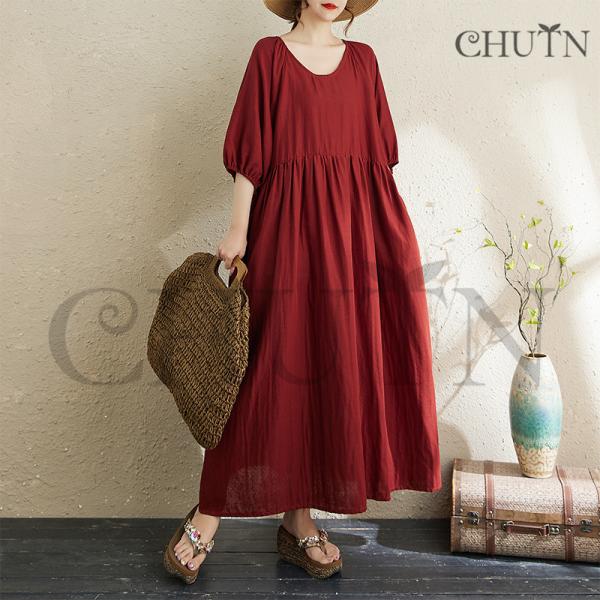 ワンピース 秋 50代ワンピースゆったり ロング丈 夏 5分袖 体型カバー Tシャツワンピ  ママ服...