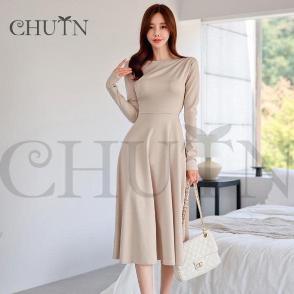 CHUTN秋タイトワンピースロングパーディードレス結婚式フォーマルワンピース長袖卒業式 入学式フレア...