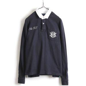 ■ ラルフローレン 長袖 ラガー シャツ 黒 レディース L / 古着 POLO 長袖シャツ ポロ ラグビーシャツ ナンバリング ロゴ刺繍 ポケット付き｜tzdfb97470