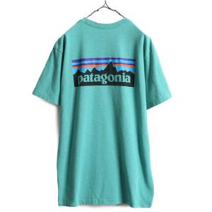 18年製 ■ パタゴニア プリント 半袖 Tシャツ ( メンズ L ) Patagonia アウトドア フィッツロイ P-6 ロゴT プリントT エメラルド グリーン