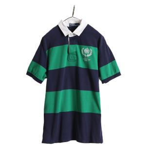 ■ ポロ ラルフローレン ワイドボーダー 鹿の子 半袖 ポロシャツ メンズ L / 古着 POLO ...