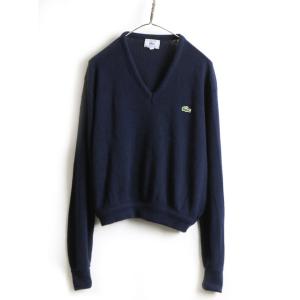 70s 80s ■ ラコステ Vネック アクリル 長袖 ニット セーター ( メンズ レディース L ) 古着 ビンテージ IZOD LACOSTE ワンポイント 無地｜tzdfb97470