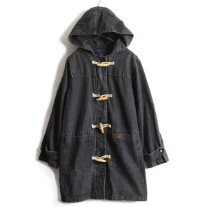 90s オールド ■ Denim&Co 麻トグルボタン ブラック デニム ダッフル コート ( メンズ レディース L ) 古着 90年代 ロング ハーフコート 黒｜tzdfb97470