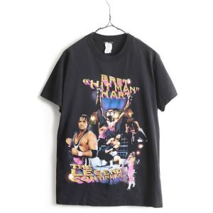 90s 当時物 USA製 ■ WWF オフィシャル ブレット ハート プリント 半袖 Tシャツ ( メンズ S ) 古着 90年代 プロレス アメプロ 黒 WWE WCW