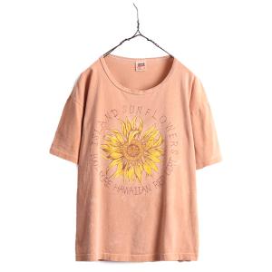 90s USA製 カスタムメイド ■ ひまわり アート プリント 半袖 Tシャツ レディース L / 古着 90年代 オールド イラスト シングルステッチ 花｜tzdfb97470