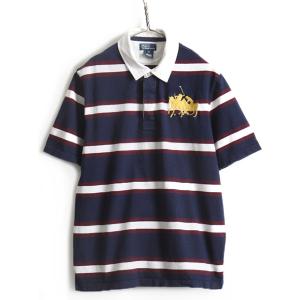 ダブルポニー ボーイズ XL メンズ S 程■ POLO ポロ ラルフローレン ボーダー 半袖 ラガーシャツ 古着 半袖シャツ ラグビー ポロシャツ