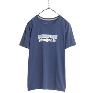 20年製 パタゴニア プリント 半袖 Tシャツ レディース L 古着 Patagonia アウトドア P-6 ボックスロゴ オーガニック コットン パステル 紺｜tzdfb97470