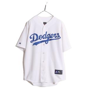 USA製 MLB オフィシャル Majestic ドジャース ベースボール シャツ メンズ XXL 程/ ユニフォーム メジャーリーグ ゲームシャツ 半袖シャツ