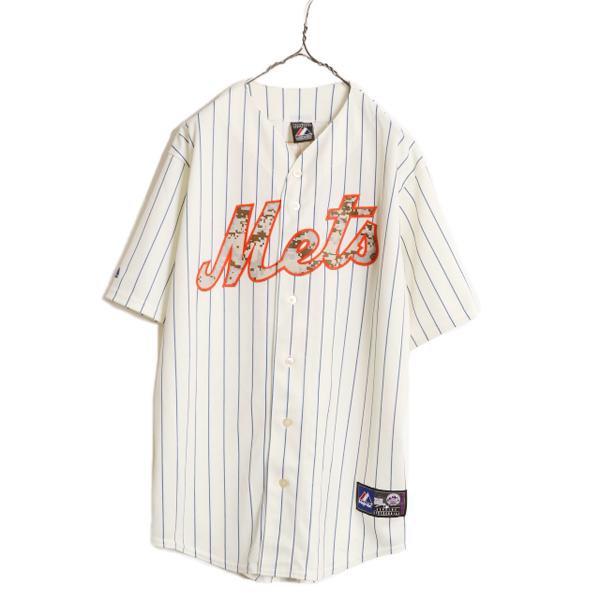 USA製 MLB オフィシャル Majestic メッツ ベースボール シャツ メンズ M ユニフォ...