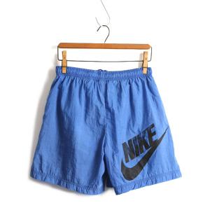 90's ボーイズ L メンズ XS 程■ ナイキ ビッグ スウォッシュ ライナー付き ナイロン ショートパンツ 古着 NIKE ショーツ スイム 短パン 青｜tzdfb97470