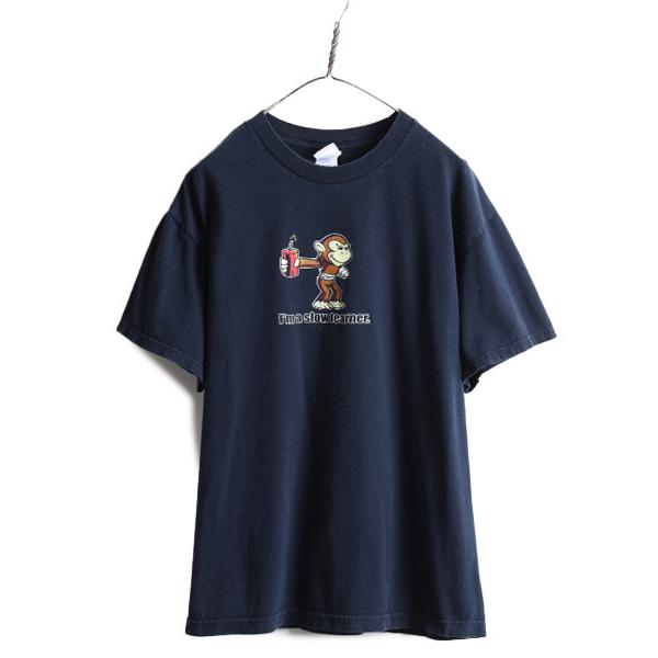 00s ■ アニマル ジョーク メッセージ プリント 半袖 Tシャツ メンズ L / 00年代 モン...