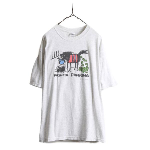 00s ■ ジョーク ウマ アート イラスト プリント 半袖 Tシャツ メンズ XL / 00年代 ...