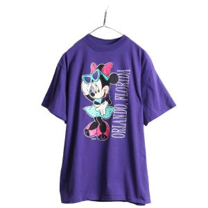 デッドストック 90s ■ ディズニー オフィシャル ミニーマウス プリント 半袖 Tシャツ メンズ レディース L 未使用 90年代 キャラクター 紫｜tzdfb97470