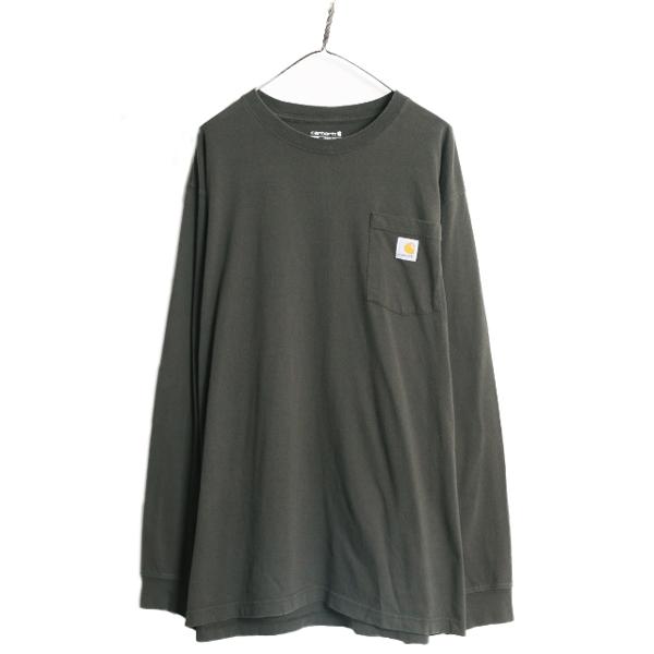 カーハート ポケット付き 長袖 Tシャツ メンズ XL 古着 CARHARTT ロンT ワンポイント...