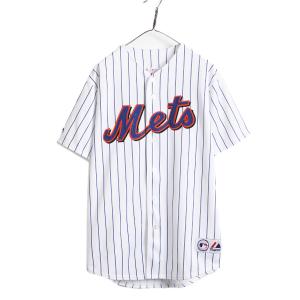 MLB オフィシャル Majestic メッツ ベースボール シャツ メンズ XL 程/ 古着 ユニフォーム ゲームシャツ メジャーリーグ 半袖シャツ 重ね着｜tzdfb97470