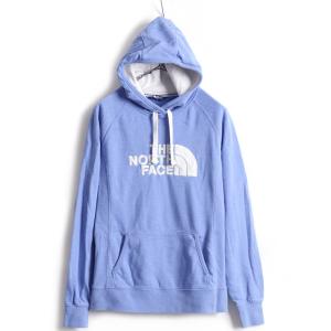 ■ ノースフェイス ビッグ ロゴ 刺繍 前V スウェット フード パーカー ( レディース M ) 古着 The North Face トレーナー 裏起毛 2トーン｜tzdfb97470