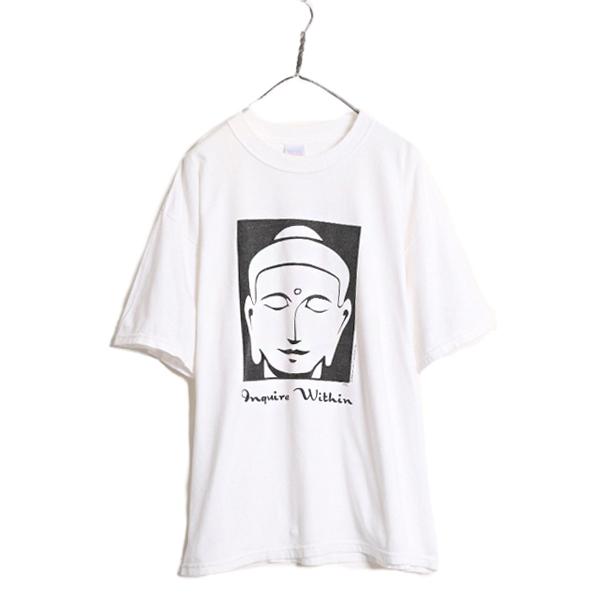 00s ★ 禅 イラスト プリント Tシャツ メンズ XL 古着 00年代 オールド 仏陀 仏 ブッ...