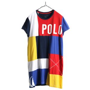 大きいサイズ XL ■ ラルフローレン クレイジー 切替 半袖 Tシャツ ワンピース レディース / POLO プリント 古着 ポロ 半袖Tシャツ ワンピ｜tzdfb97470