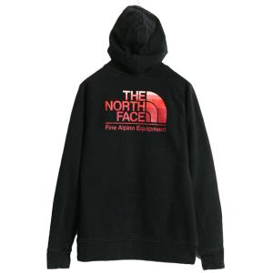 ノースフェイス 両面 プリント スウェット フード パーカー レディース M / The North Face アウトドア トレーナー プルオーバー ブラック｜tzdfb97470